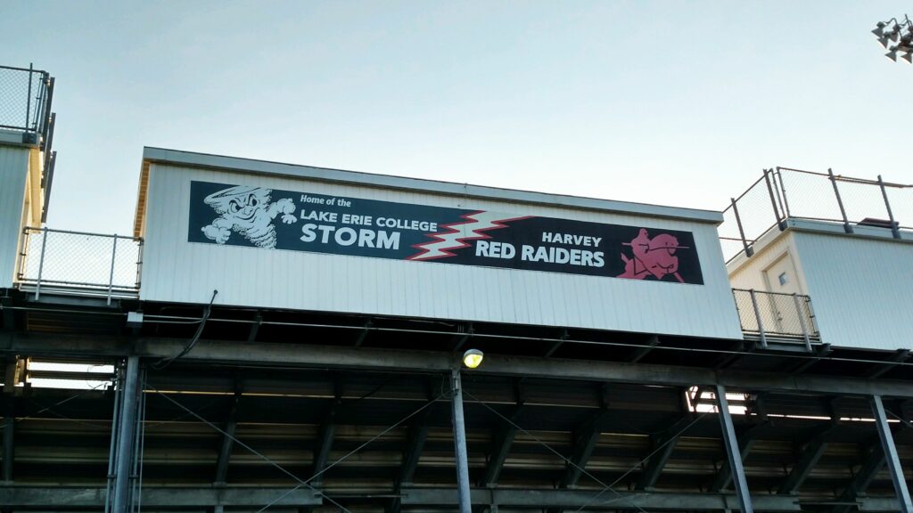 Vinyl stadium banner showing school pride